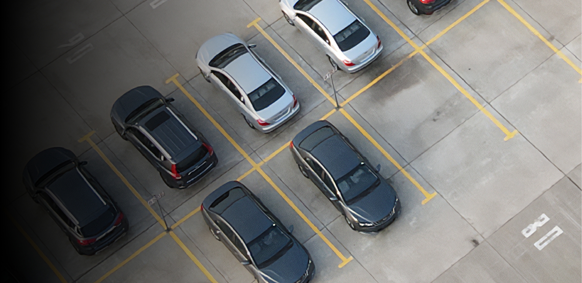 Aerial view of cars in a parking lot