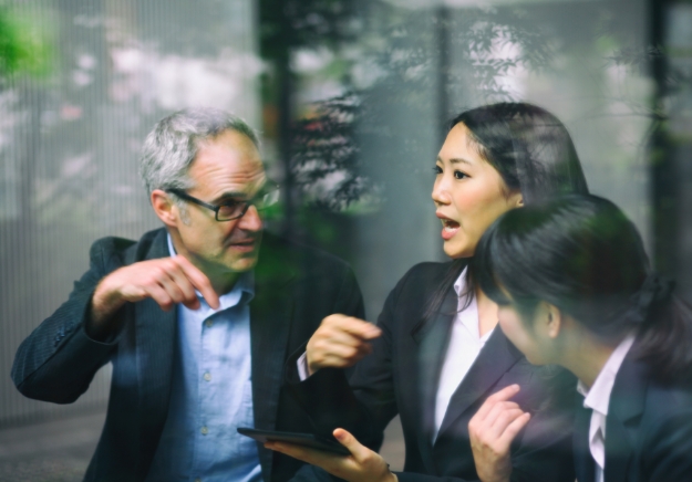 Animated discussion in a business meeting